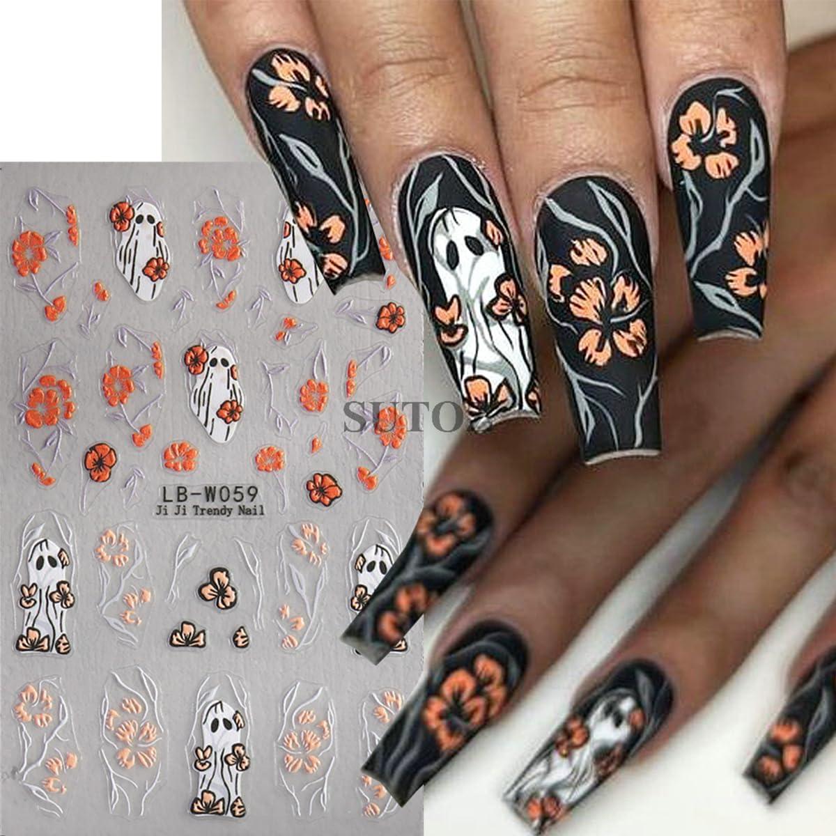 Calcomanías de Uñas de Halloween DAJIJIYOU - 4 Hojas 3D