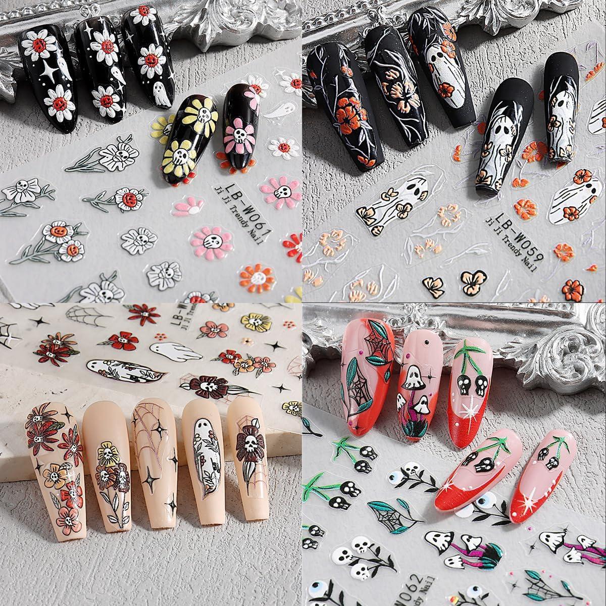 Calcomanías de Uñas de Halloween DAJIJIYOU - 4 Hojas 3D