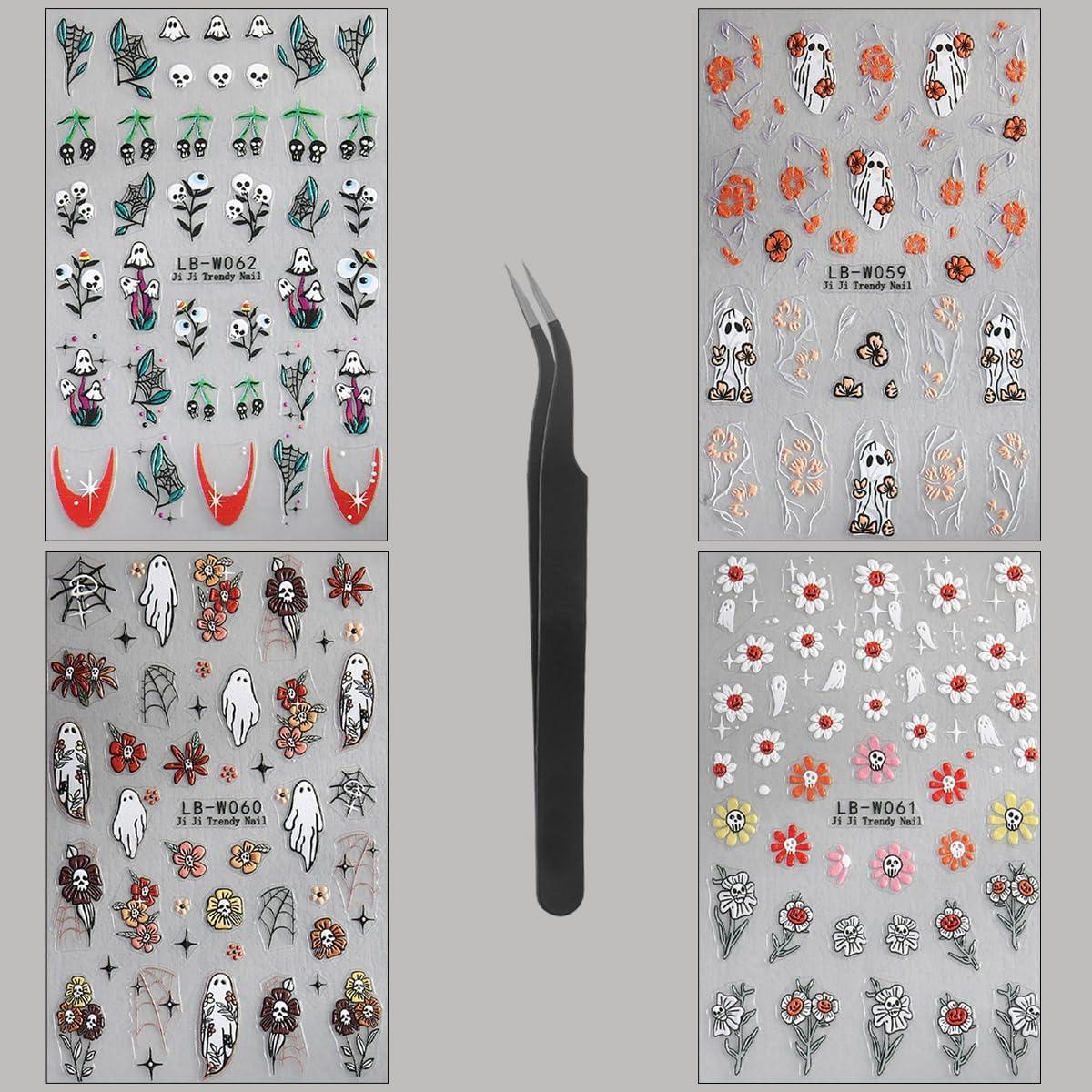 Calcomanías de Uñas de Halloween DAJIJIYOU - 4 Hojas 3D