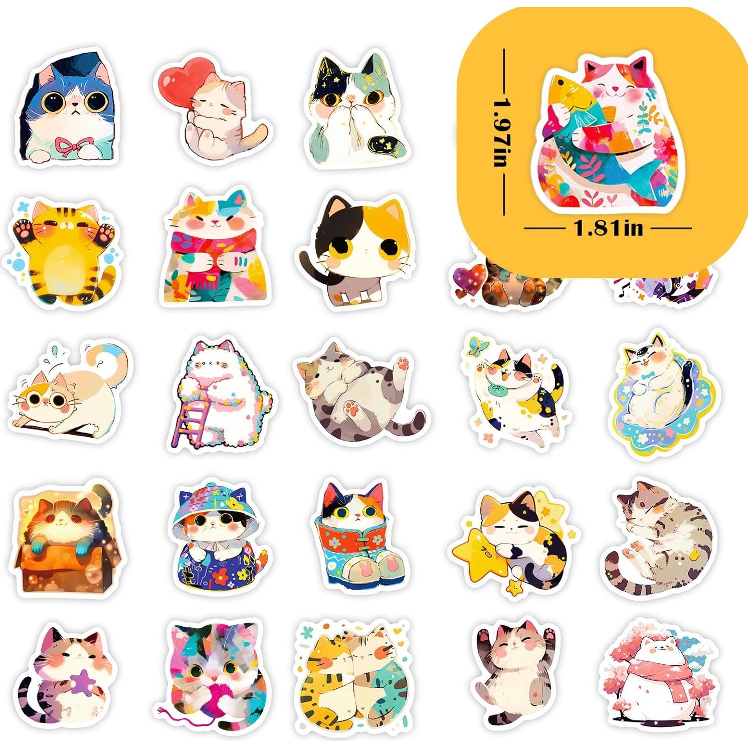 Pegatinas de Gato Kawaii Ychsring - 50 Pcs Vinilo Impermeable