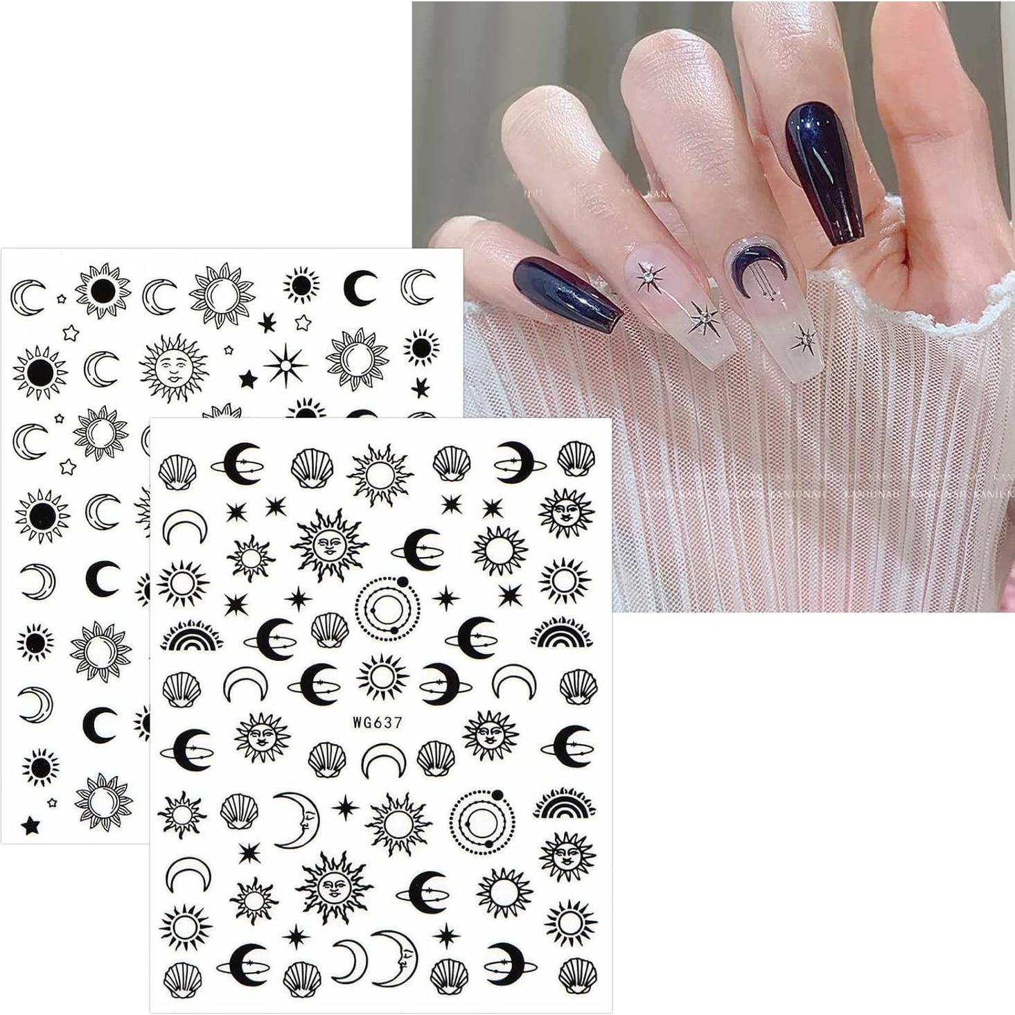 Pegatinas de Uñas Autoadhesivas JMEOWIO 10 Hojas Diseño Luna Estrella
