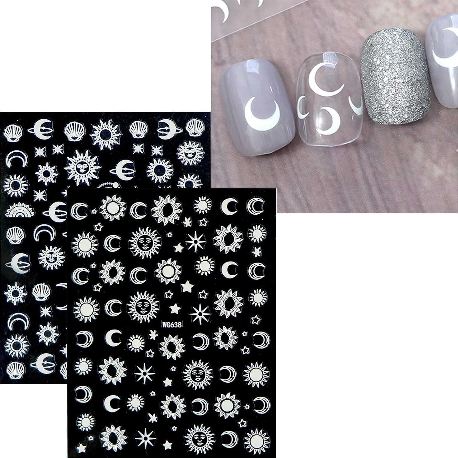 Pegatinas de Uñas Autoadhesivas JMEOWIO 10 Hojas Diseño Luna Estrella