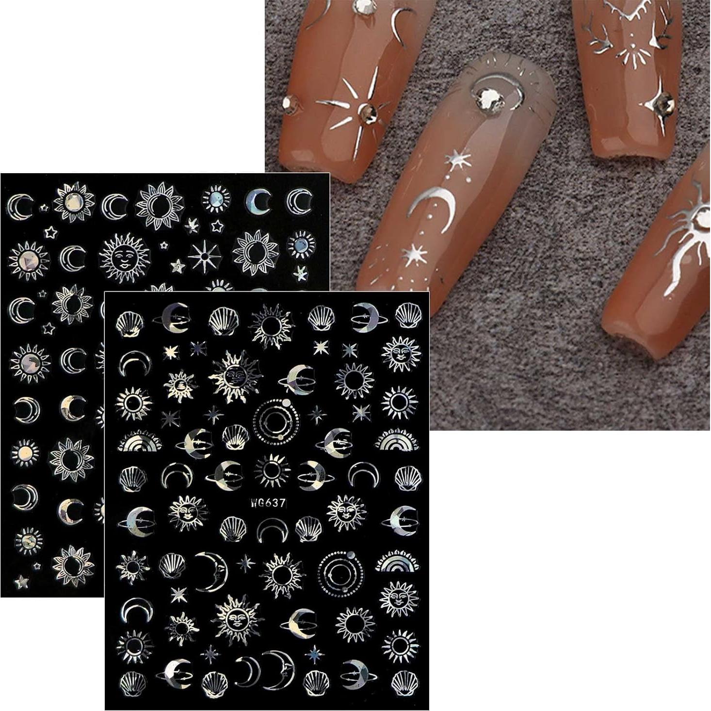 Pegatinas de Uñas Autoadhesivas JMEOWIO 10 Hojas Diseño Luna Estrella