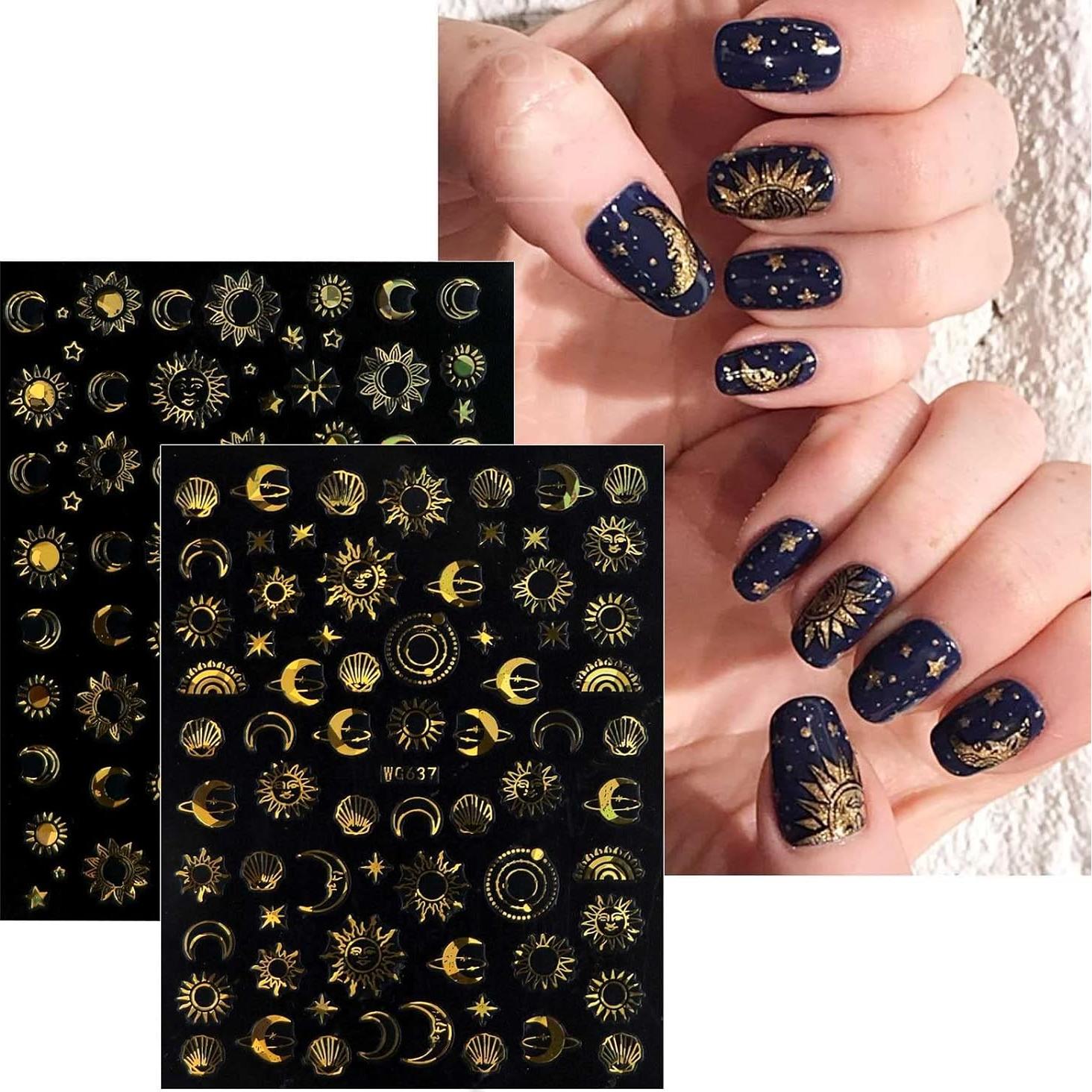 Pegatinas de Uñas Autoadhesivas JMEOWIO 10 Hojas Diseño Luna Estrella