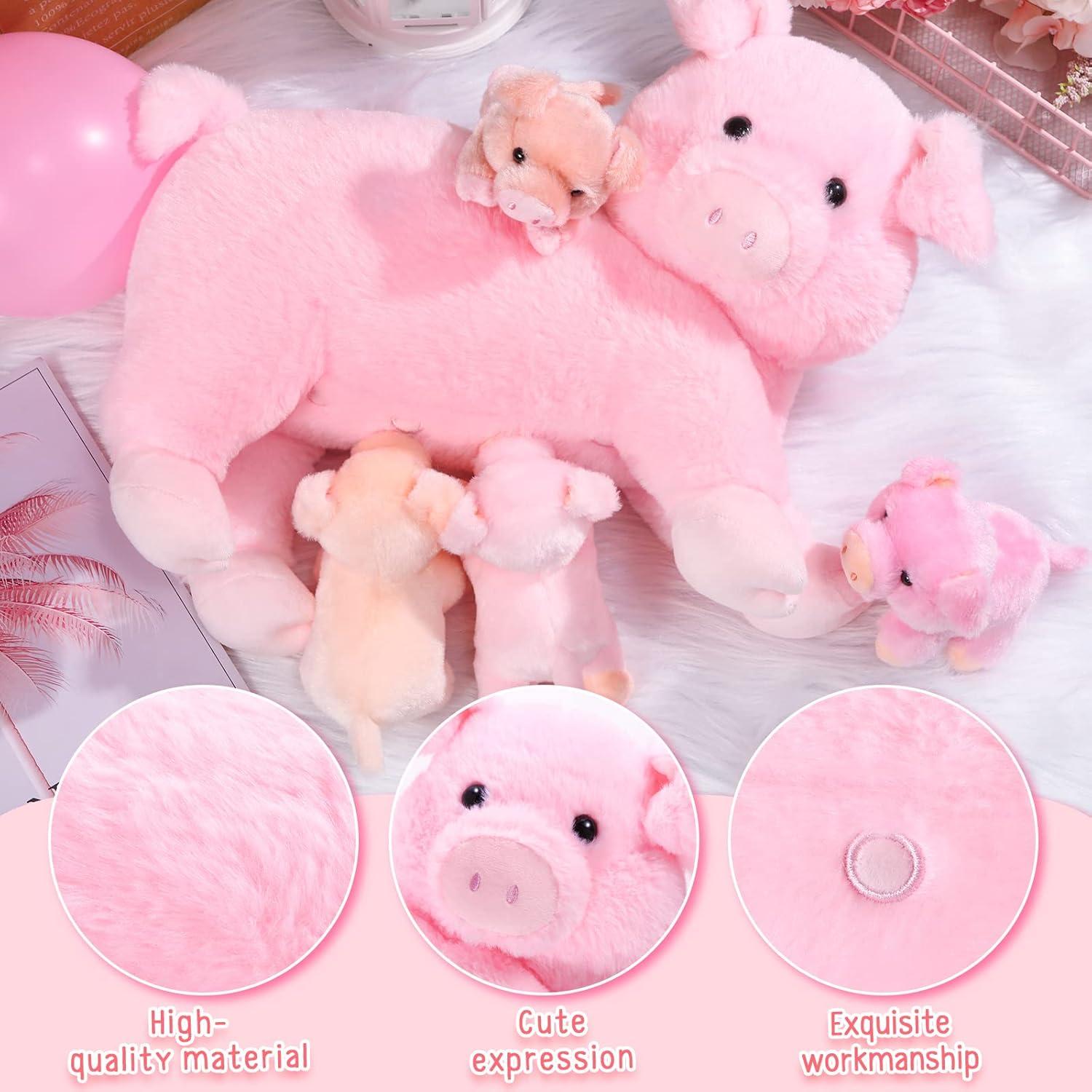 Cerdo de Peluche Honoson Mamá con 4 Cerditos Magnéticos