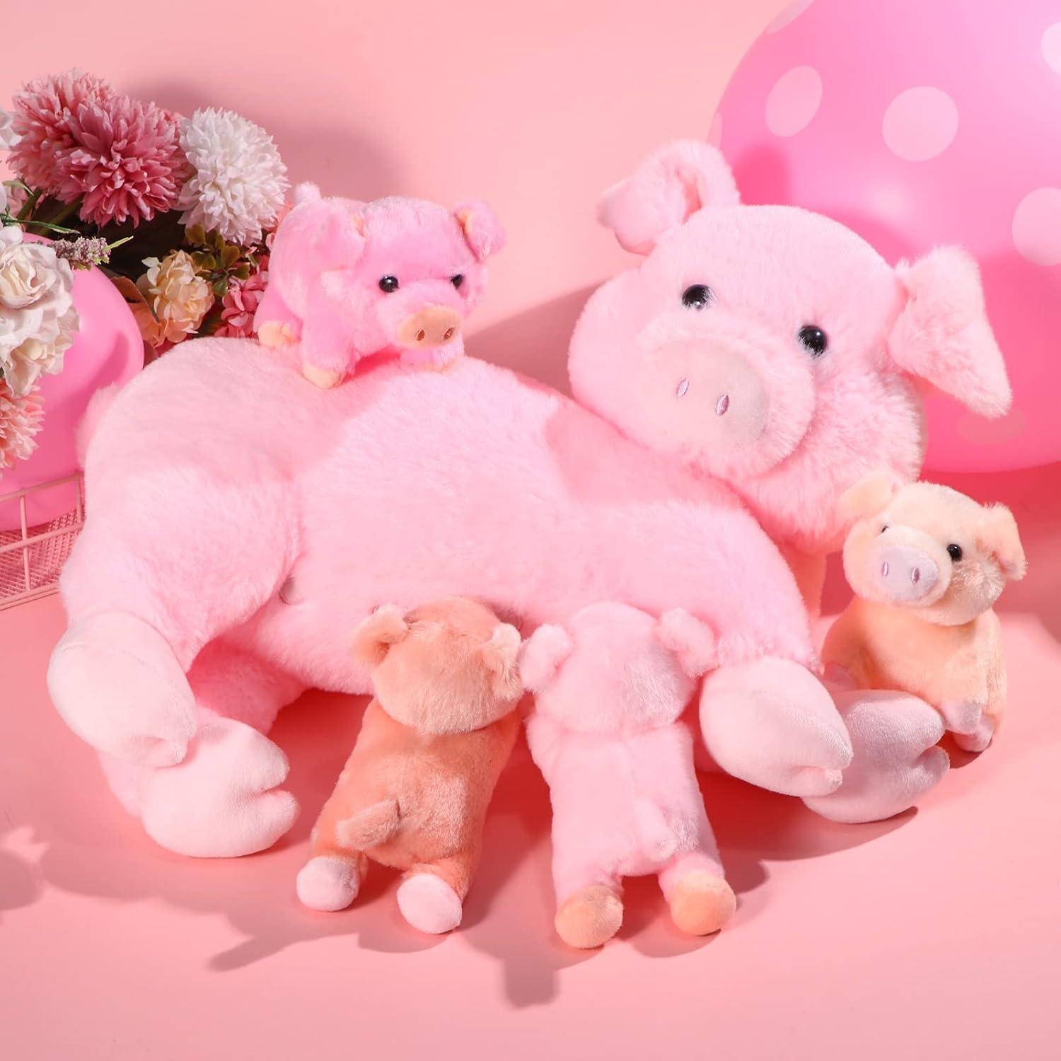 Cerdo de Peluche Honoson Mamá con 4 Cerditos Magnéticos