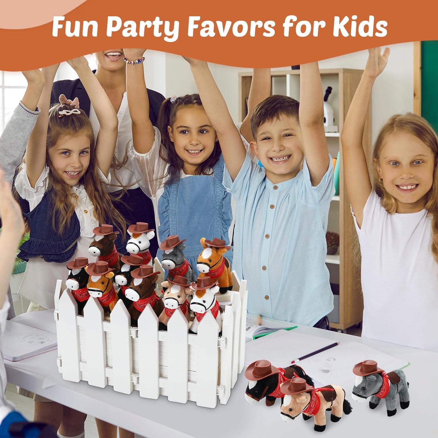 Paquete de 12 Mini Caballos de Peluche 10 cm con Sombrero y Bandana