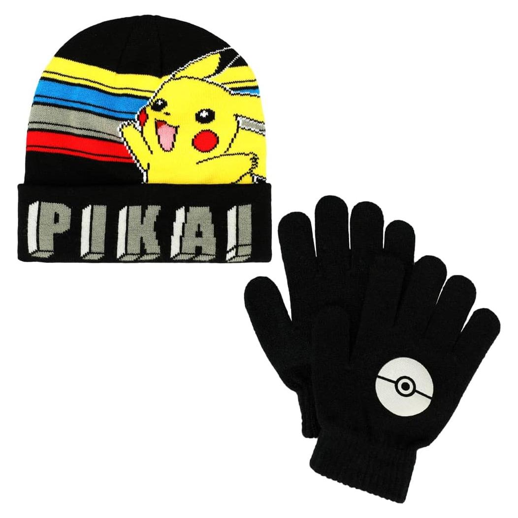 Gorro y Guantes de Punto Pokémon Pikachu para Niños