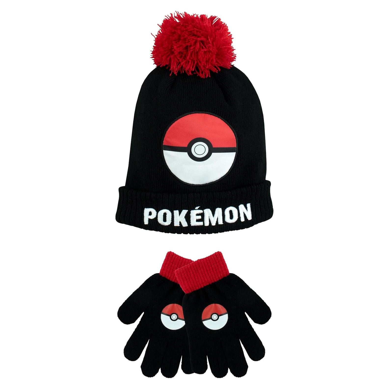 Conjunto Gorro y Guantes Pokémon para Niños - Rojo Talla Única