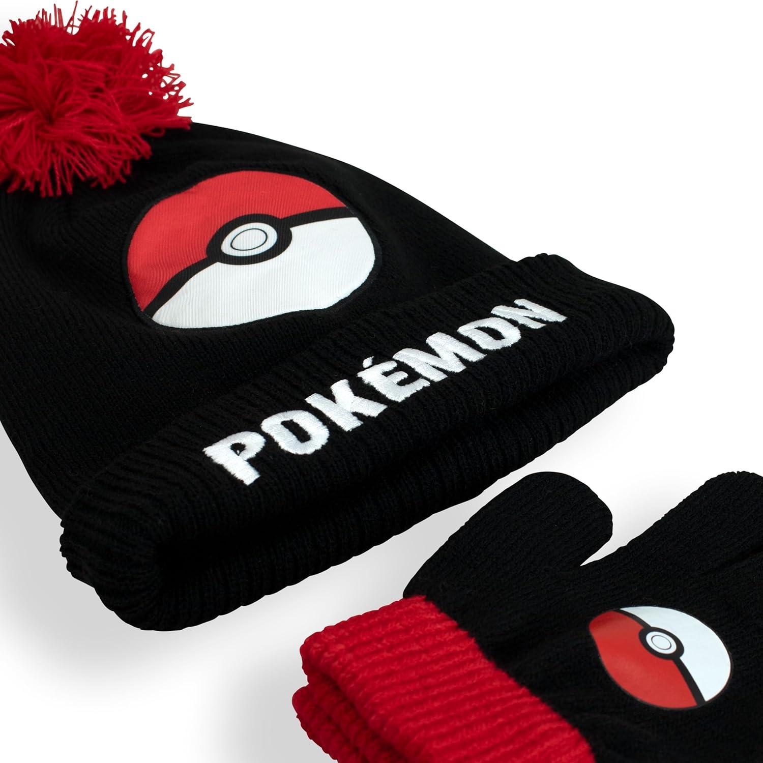 Conjunto Gorro y Guantes Pokémon para Niños - Rojo Talla Única