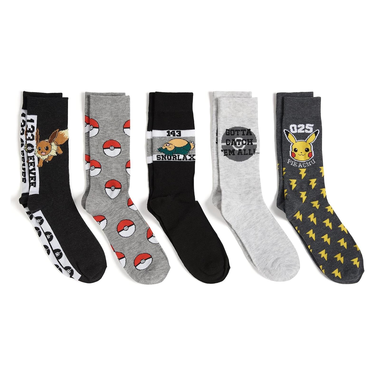 Calcetines de tripulación Pokemon para hombres - Paquete de 5 pares