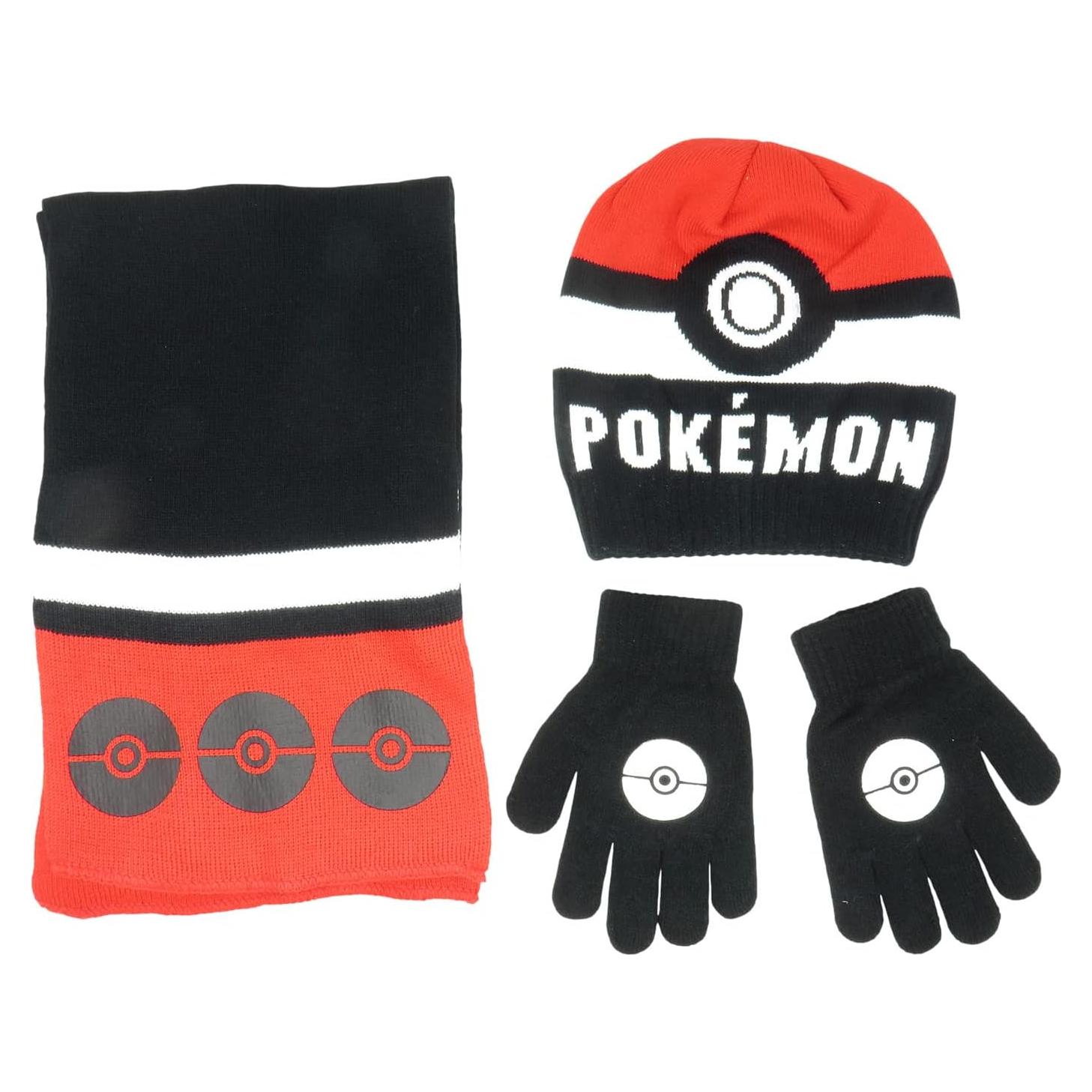 Set Gorro Beanie, Bufanda y Guantes Niños Pokemon Pokeball