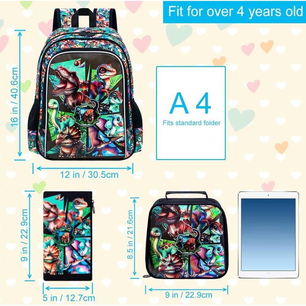 AGSDON Set de Mochilas para Niños 3 en 1 Dinosaurio 30.48cm