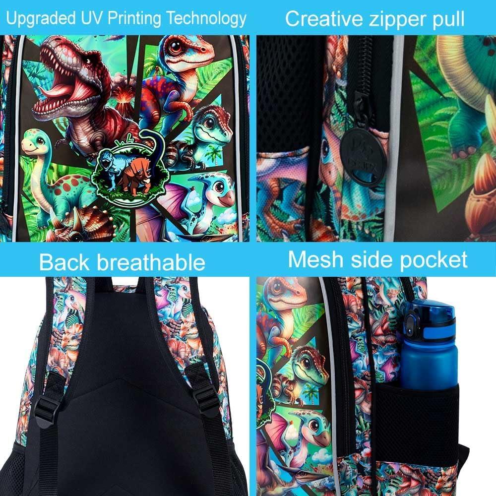 AGSDON Set de Mochilas para Niños 3 en 1 Dinosaurio 30.48cm