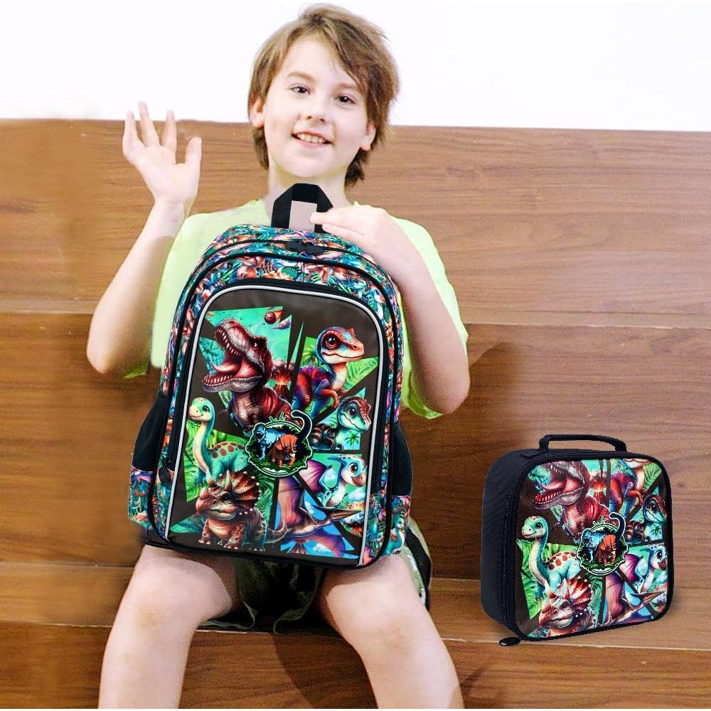 AGSDON Set de Mochilas para Niños 3 en 1 Dinosaurio 30.48cm