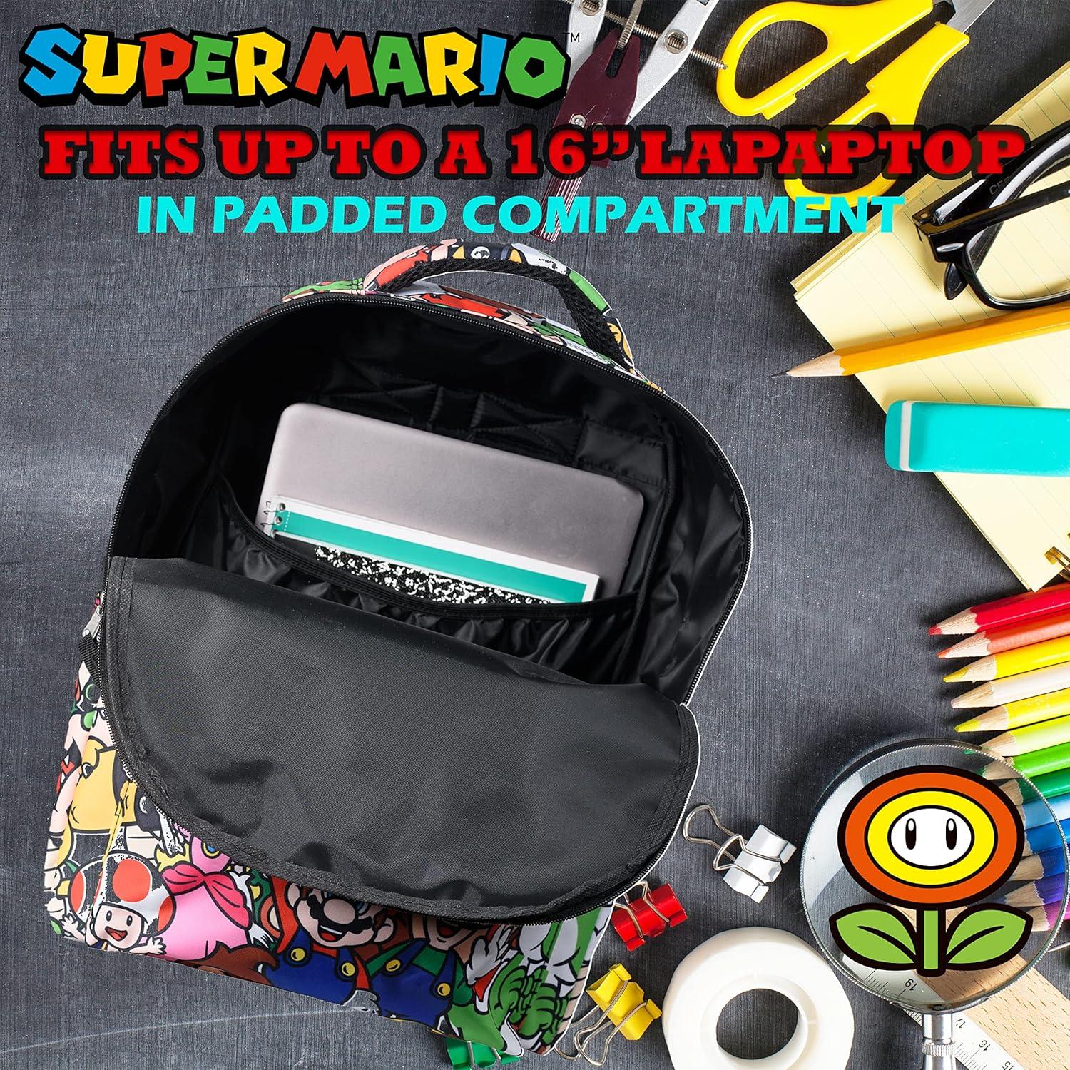 Mochila Escolar Super Mario Nintendo 40.64 cm Acolchada