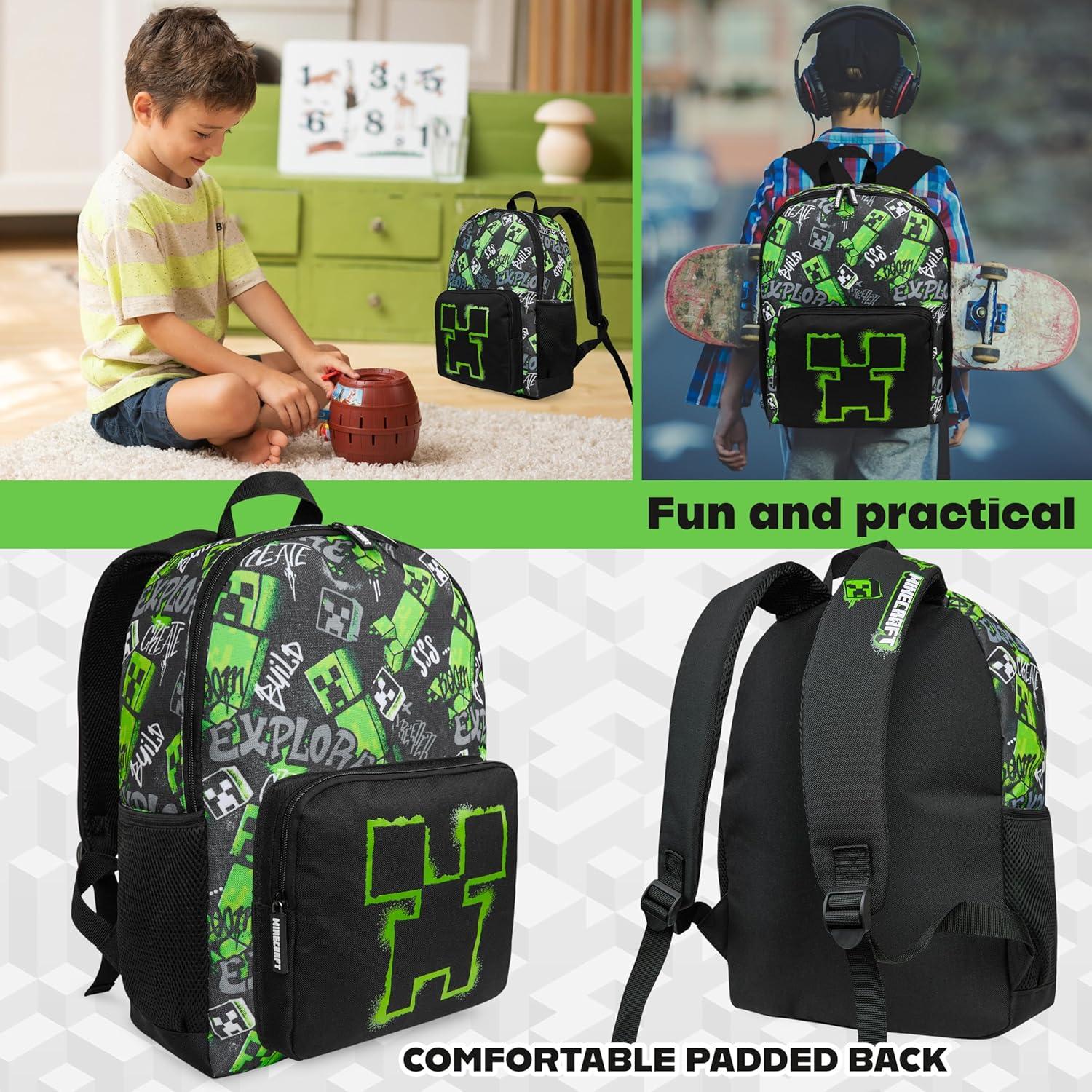 Mochila Minecraft Creeper para Niños 40x29x17cm Negra