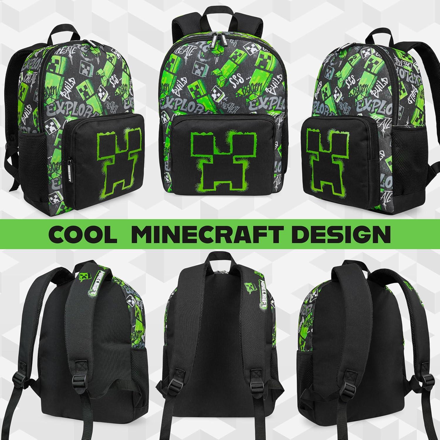 Mochila Minecraft Creeper para Niños 40x29x17cm Negra