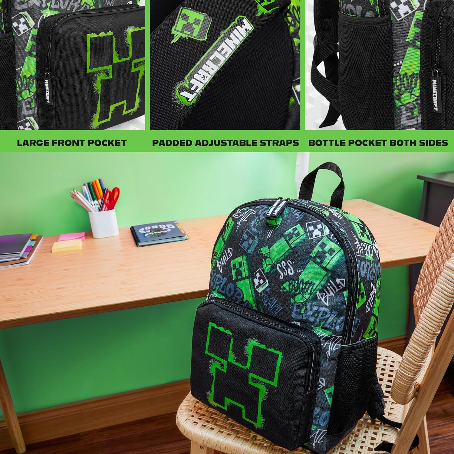 Mochila Minecraft Creeper para Niños 40x29x17cm Negra