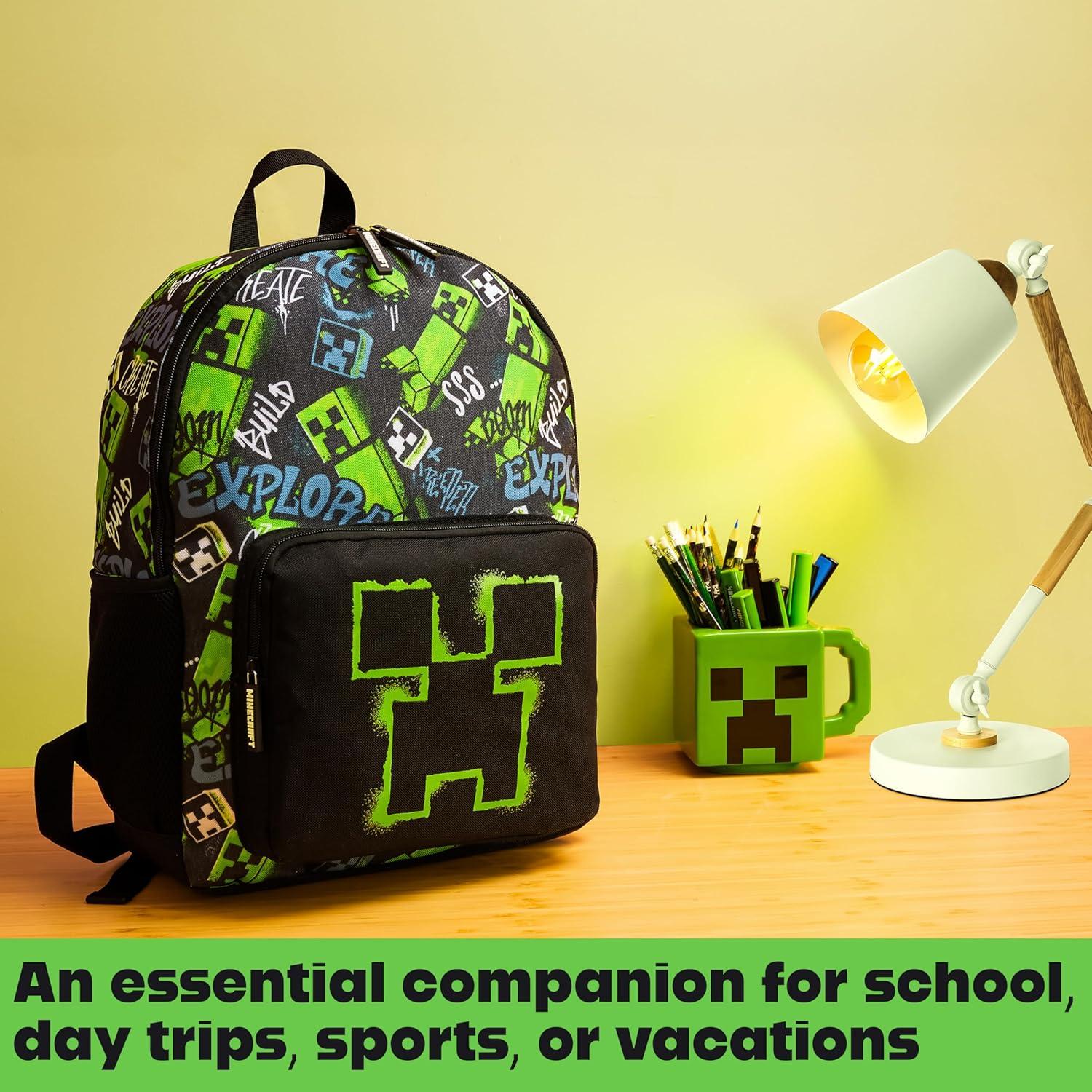 Mochila Minecraft Creeper para Niños 40x29x17cm Negra
