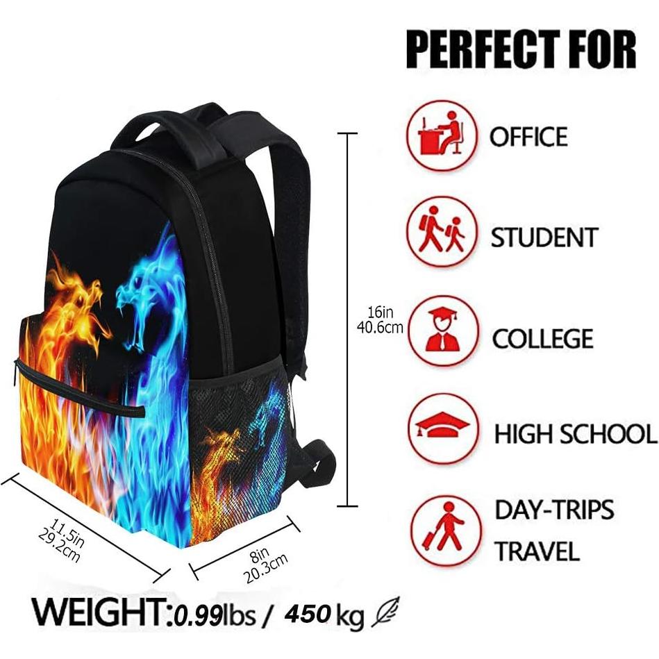 Mochila Escolar Kcldeci Dragón de Fuego 20L para Niños 4-12 Años