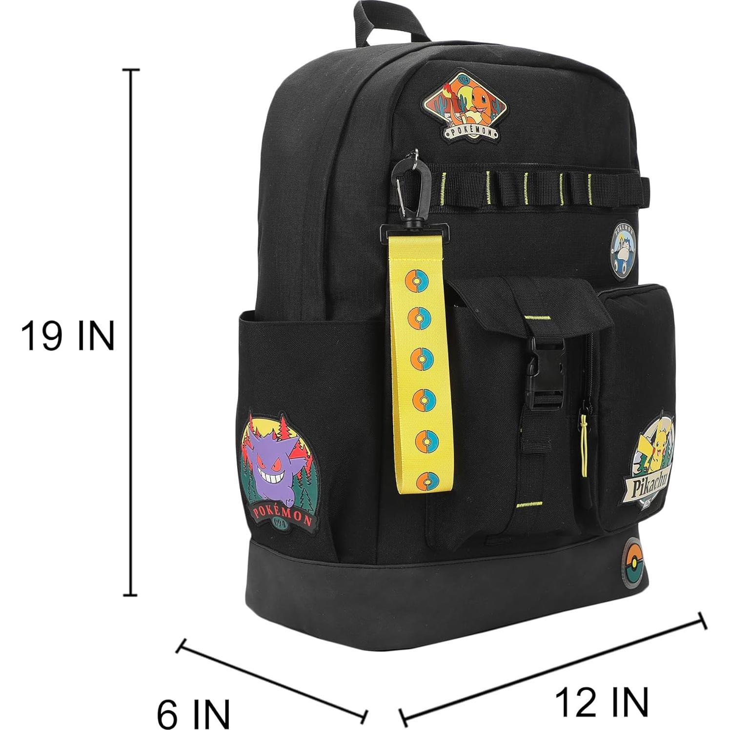 Mochila Negra Pokémon 19" con Parches de Pikachu y Amigos