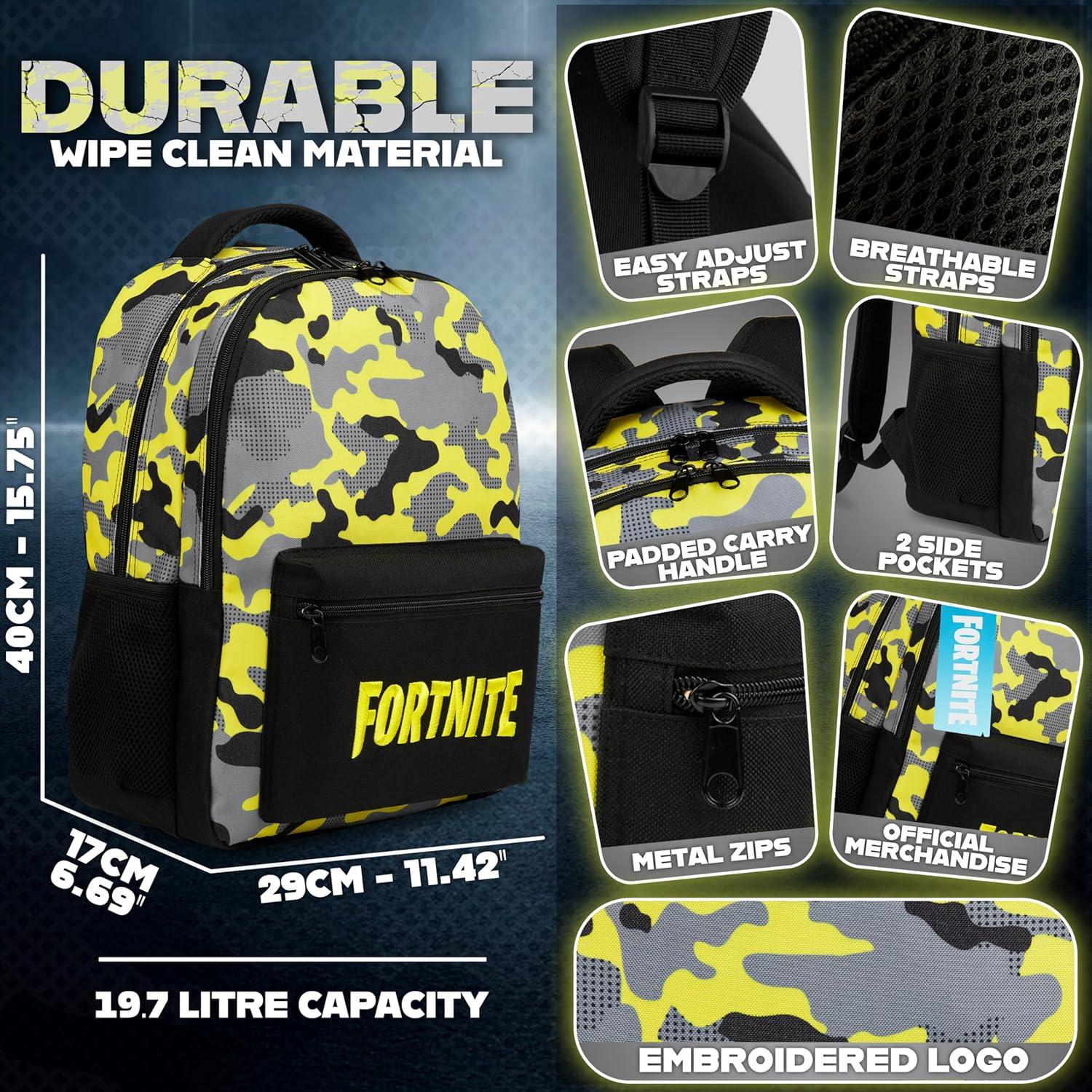 Mochila Escolar Fortnite Fashion UK Amarilla 40x29x17cm