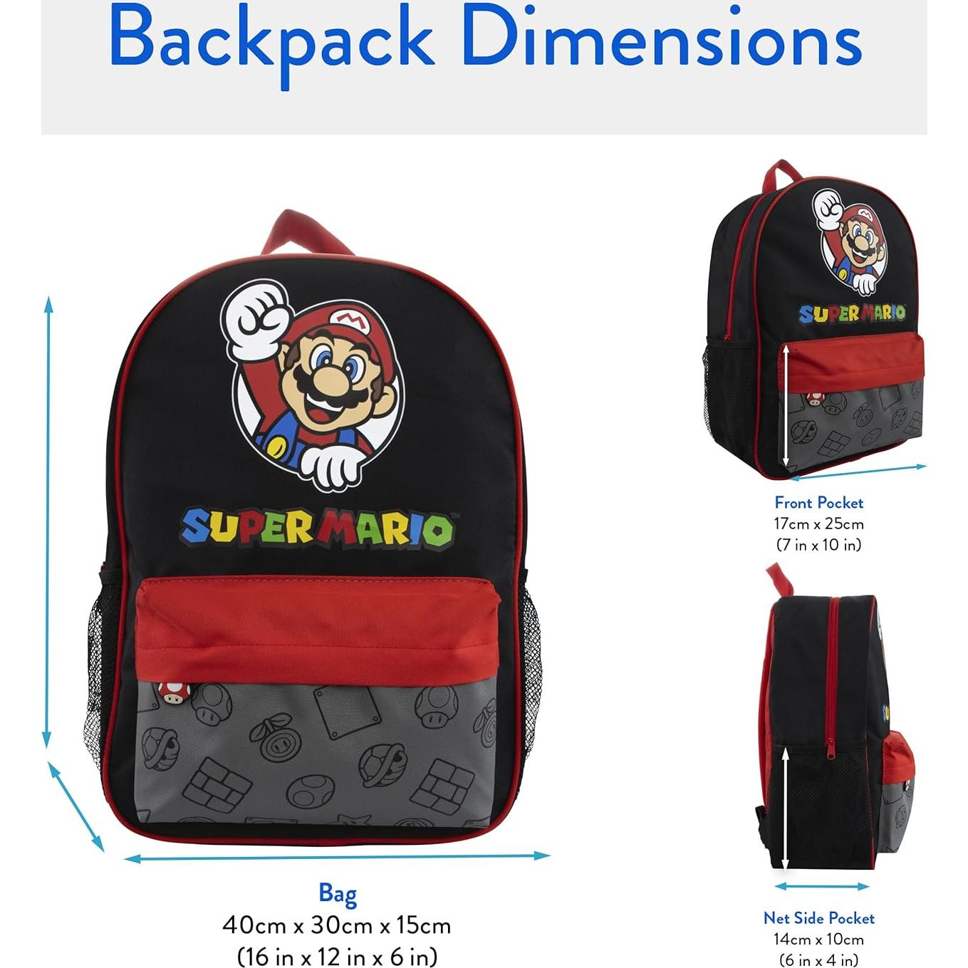 Mochila Escolar Super Mario para Niños - Negra 19L