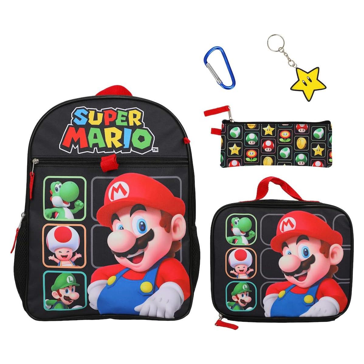 Conjunto Mochila Super Mario Bros 5 Piezas 40.64 cm