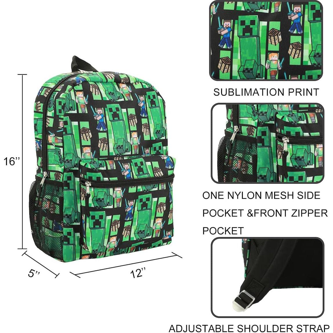 Mochila Minecraft Creeper 45.72 cm Estampado Completo