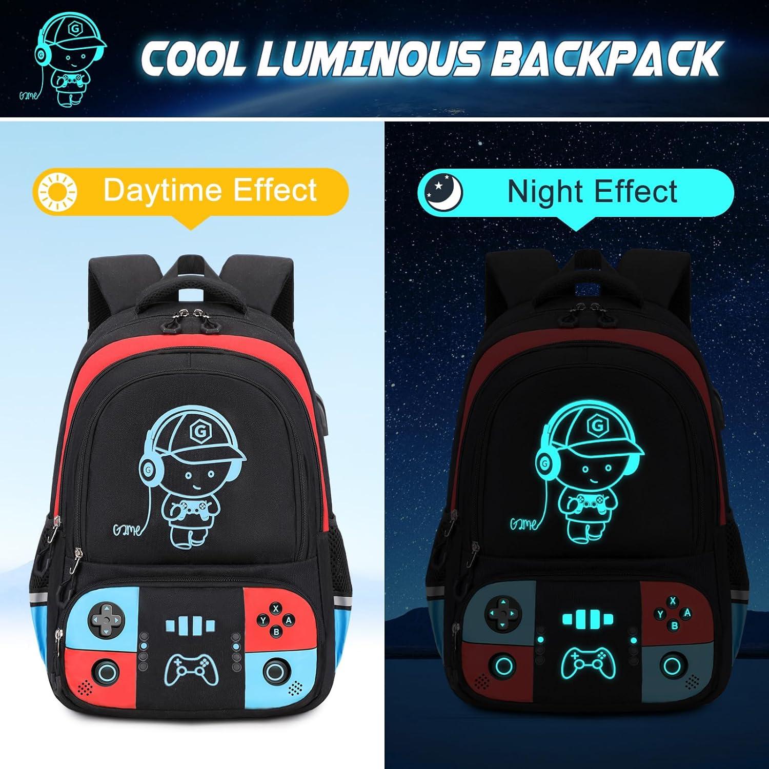 Mochila Escolar Bevalsa Luminosa para Niños Gamers con Set
