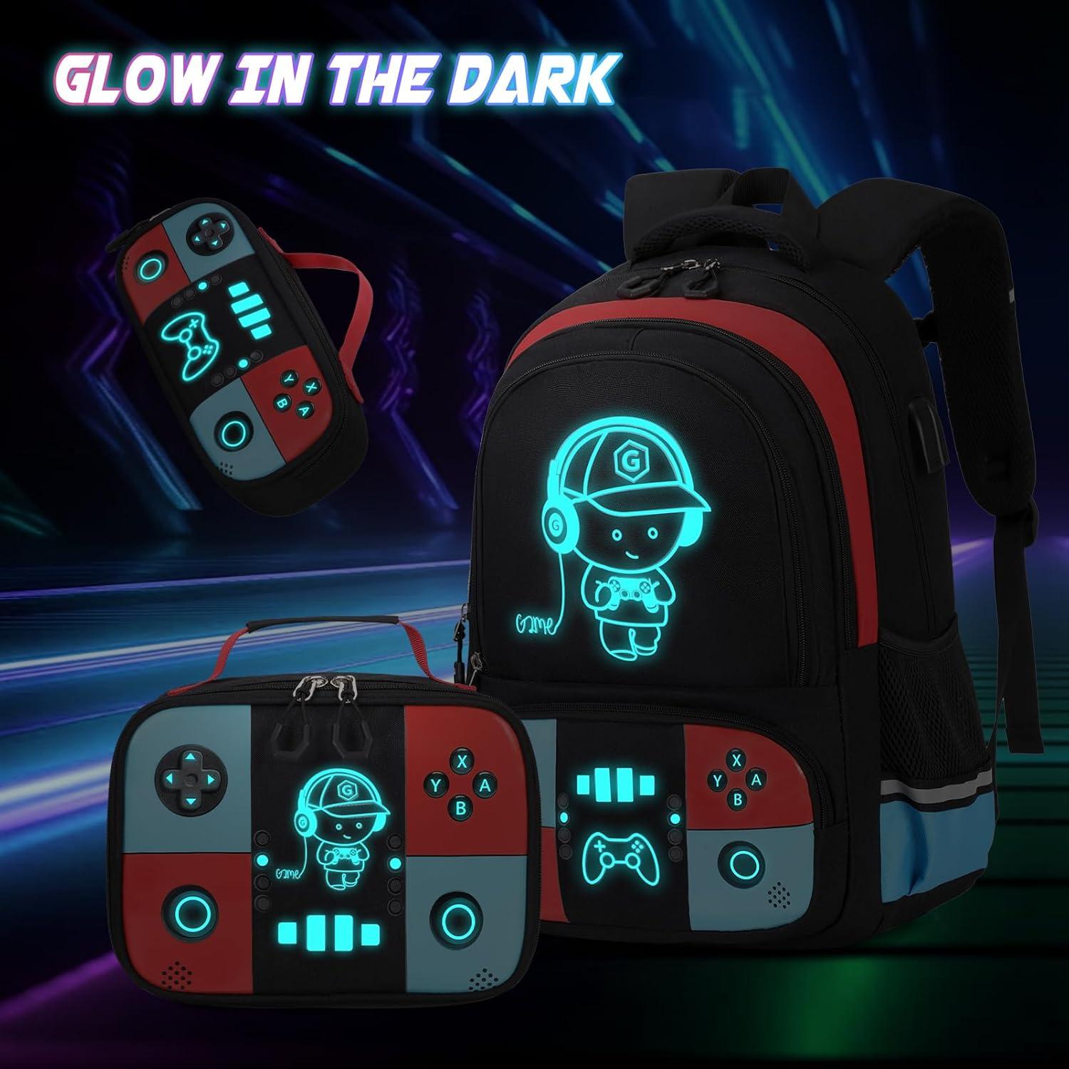 Mochila Escolar Bevalsa Luminosa para Niños Gamers con Set