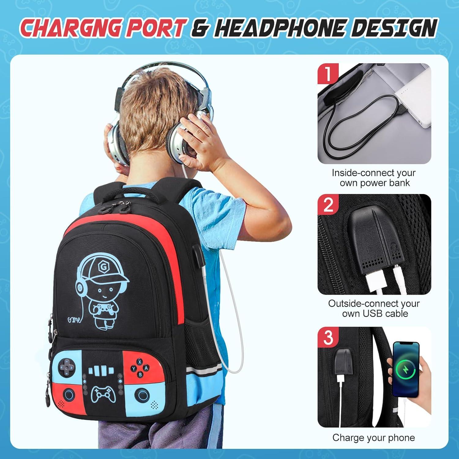 Mochila Escolar Bevalsa Luminosa para Niños Gamers con Set