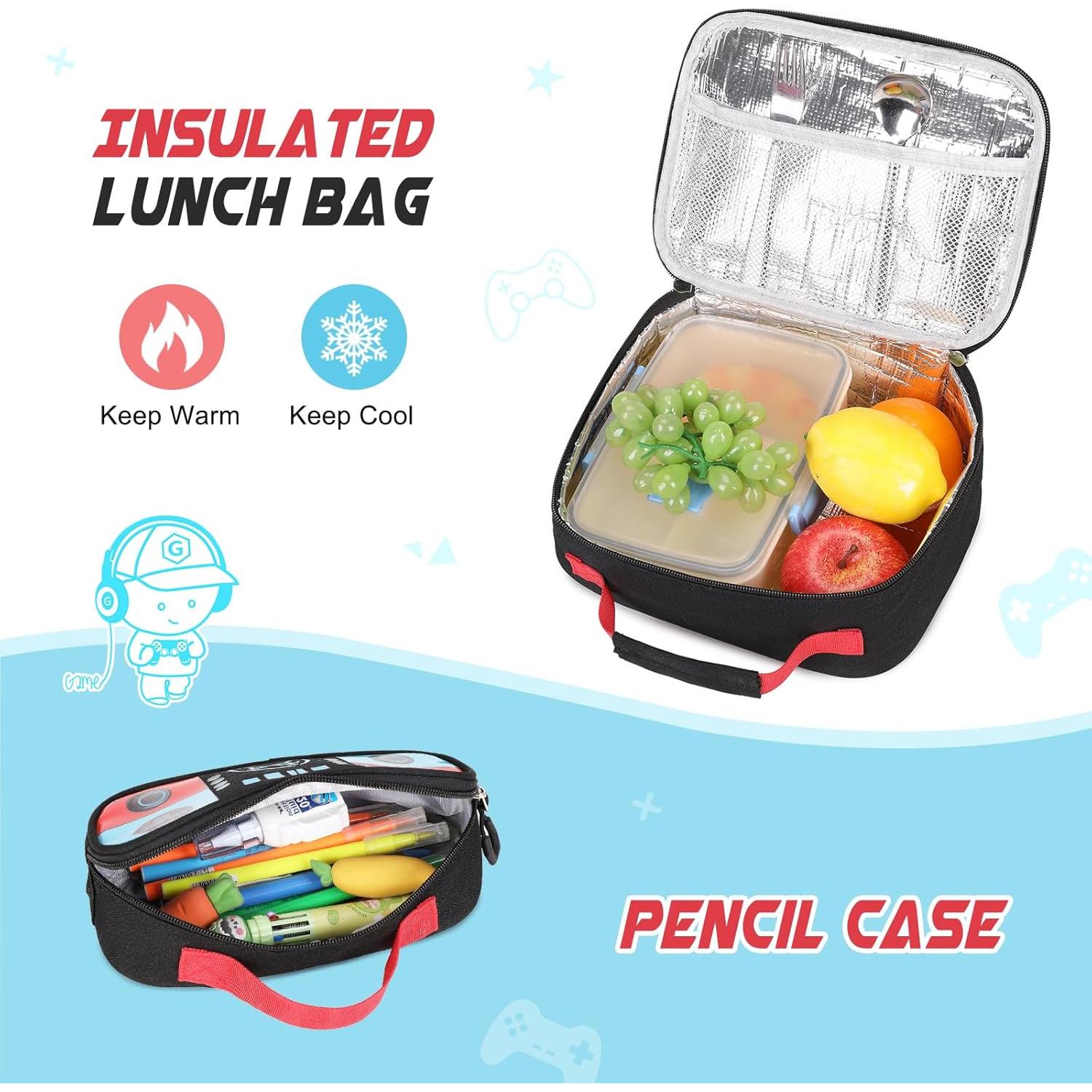 Mochila Escolar Bevalsa Luminosa para Niños Gamers con Set