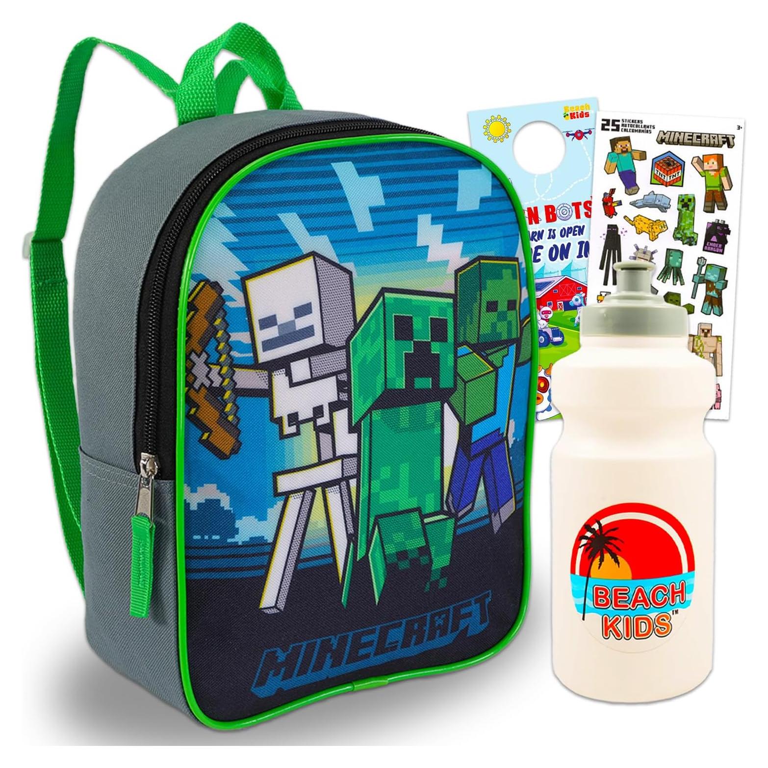 Mochila Mini Minecraft para Niños - 27.94 cm + Stickers y Botella
