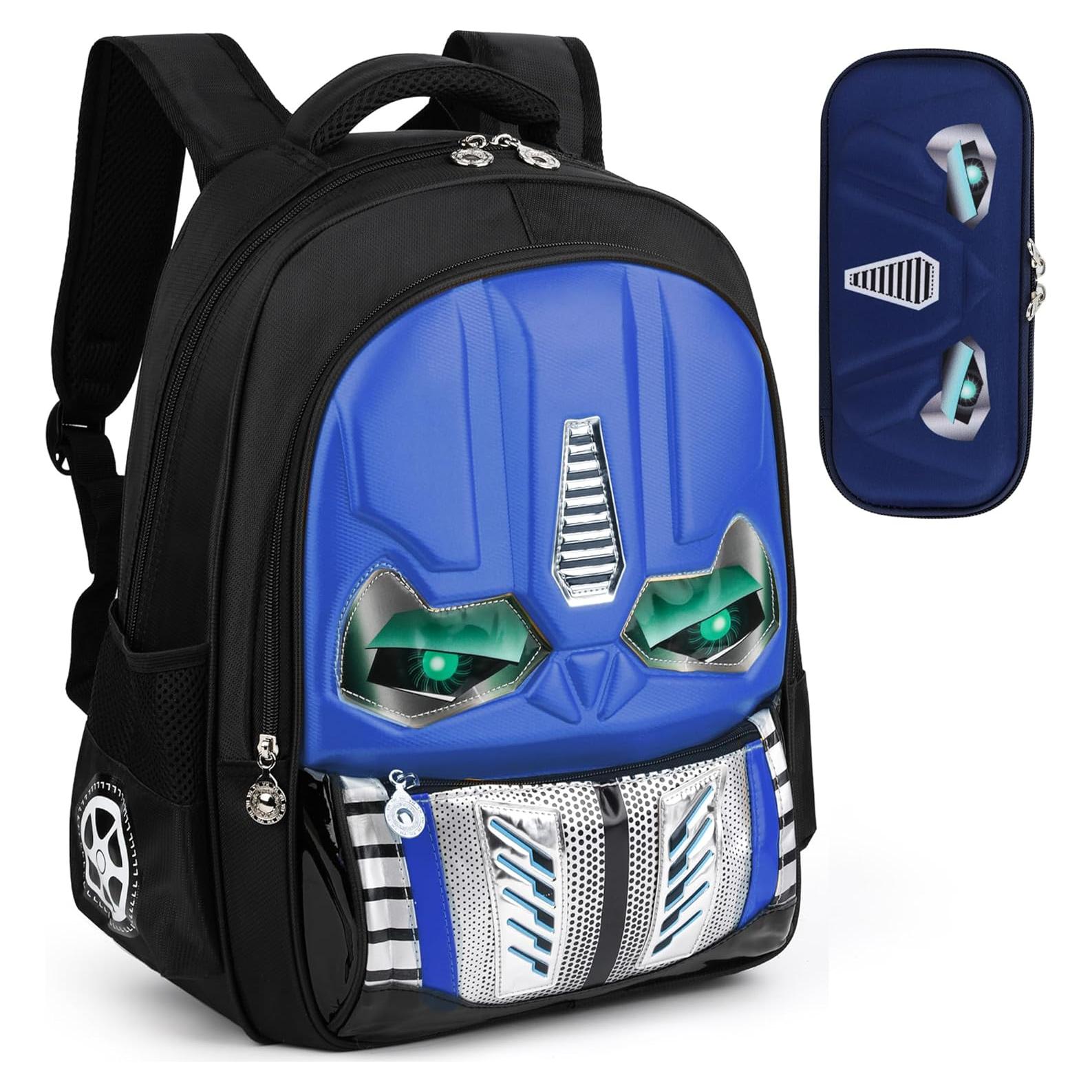 Mochila Escolar Niños Azul - Caricatura Luminosa con Estuche