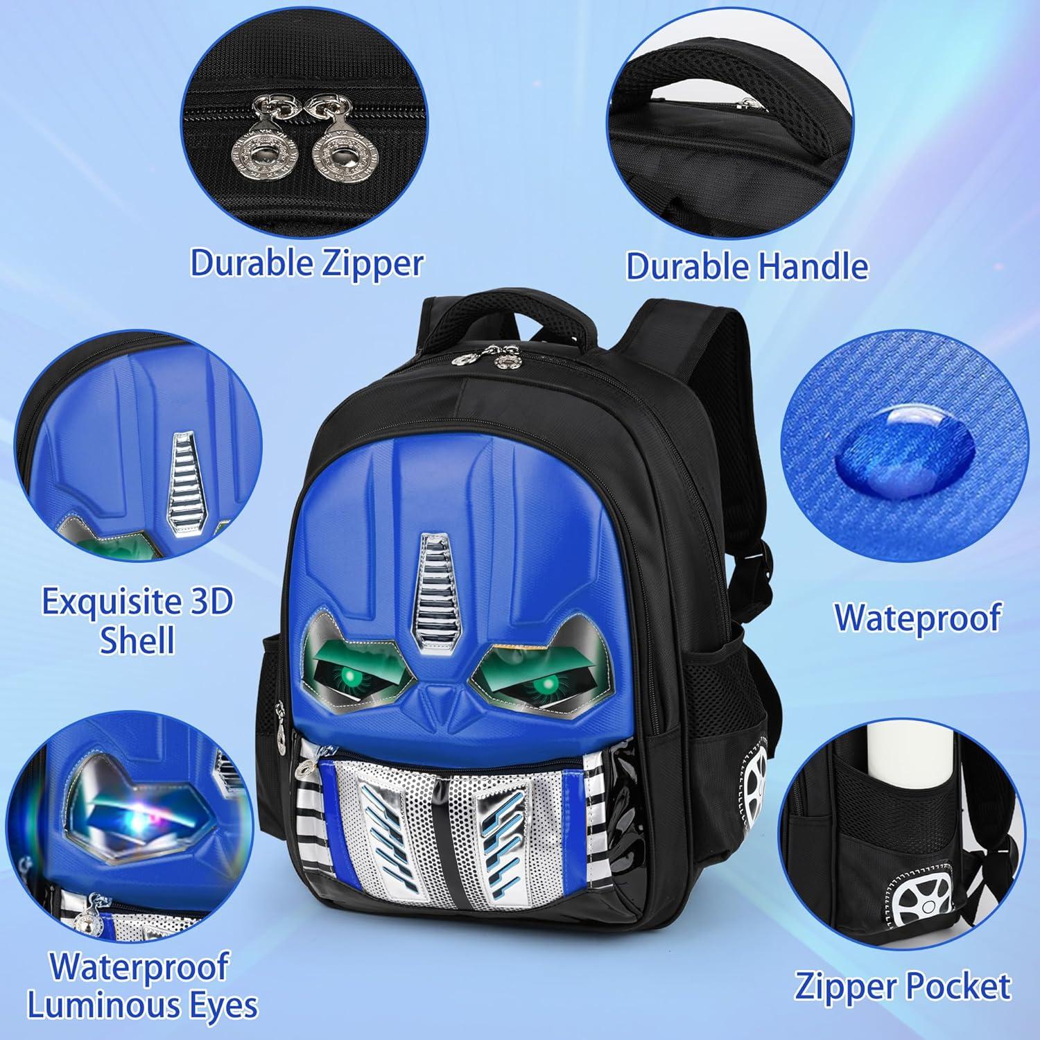 Mochila Escolar Niños Azul - Caricatura Luminosa con Estuche