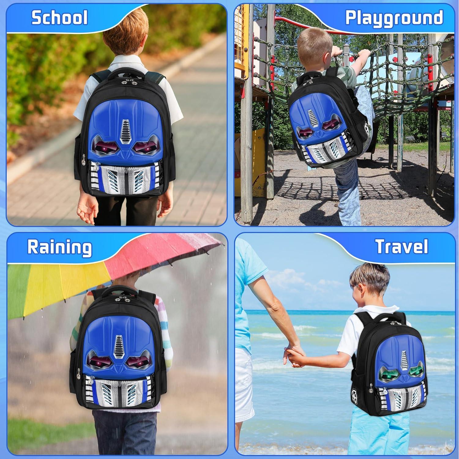 Mochila Escolar Niños Azul - Caricatura Luminosa con Estuche