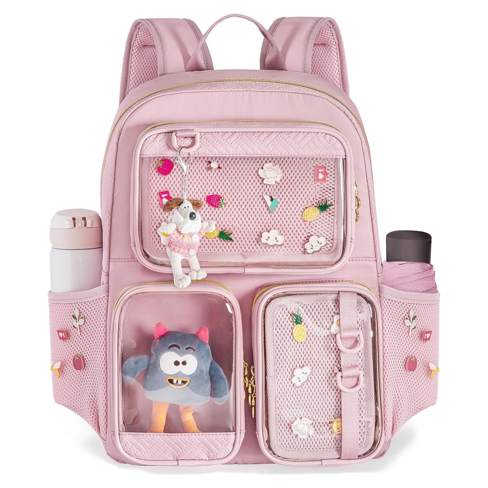 Mochila Ita Bag Prokva Rosa para Laptop y Pins Kawaii 19L
