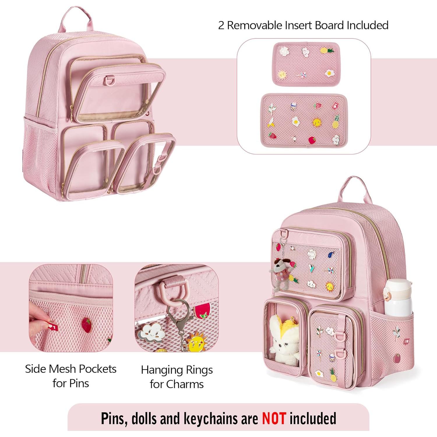 Mochila Ita Bag Prokva Rosa para Laptop y Pins Kawaii 19L
