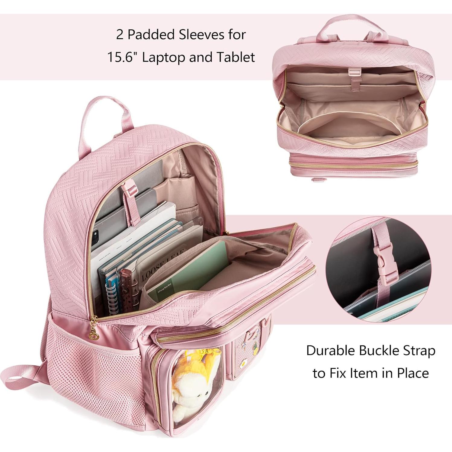 Mochila Ita Bag Prokva Rosa para Laptop y Pins Kawaii 19L