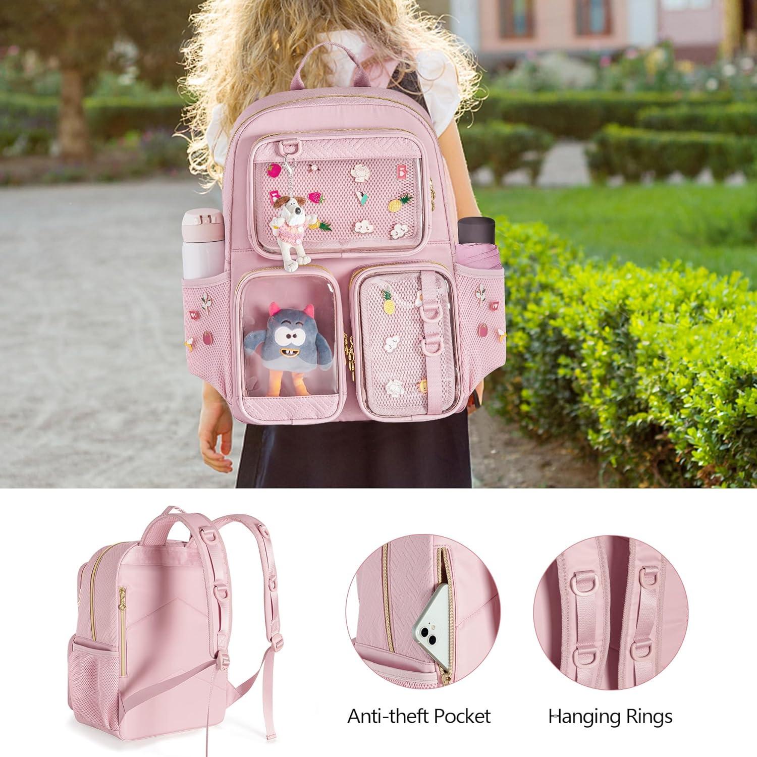Mochila Ita Bag Prokva Rosa para Laptop y Pins Kawaii 19L