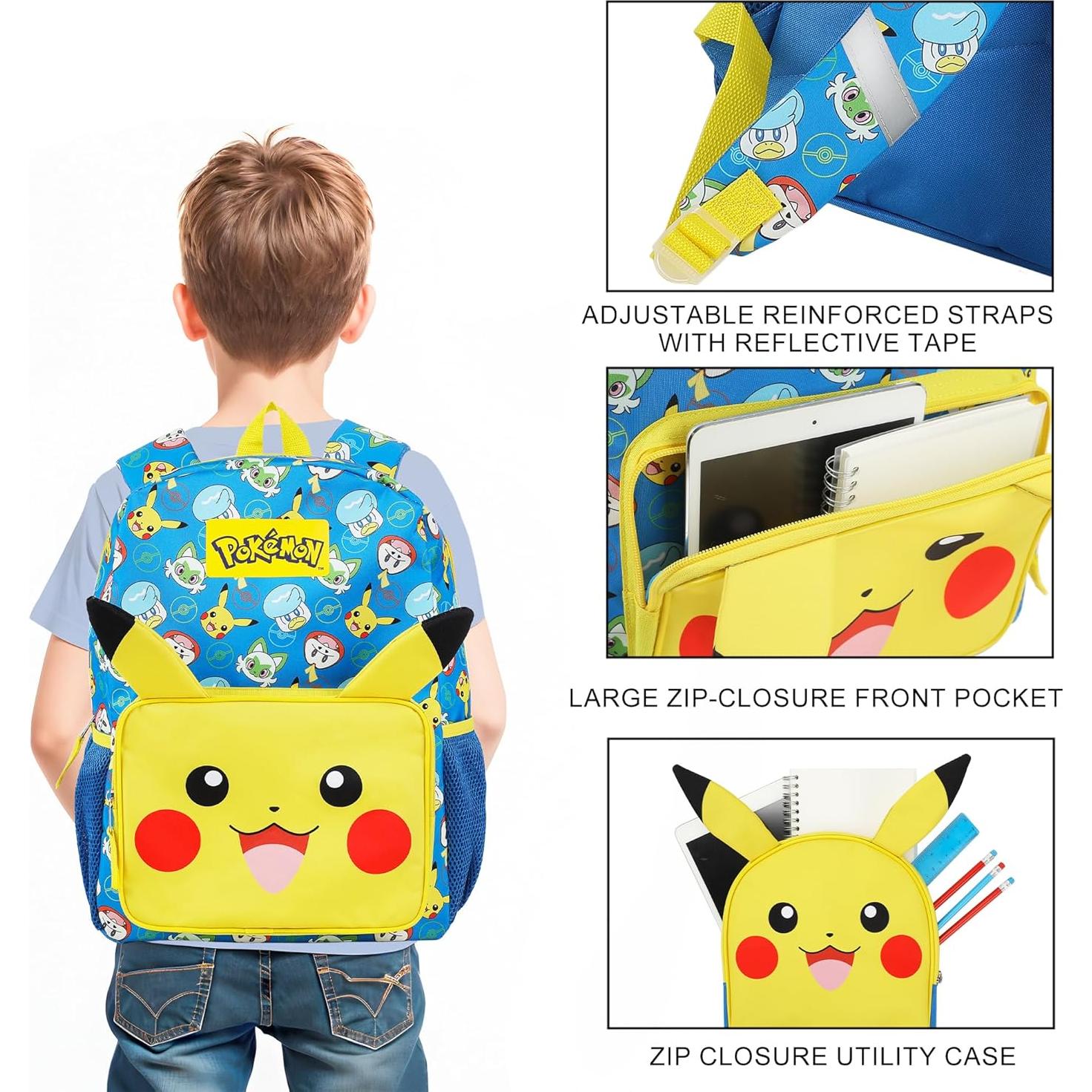 Mochila y Estuche Pikachu Bioworld 2 Piezas 40 cm para Niños