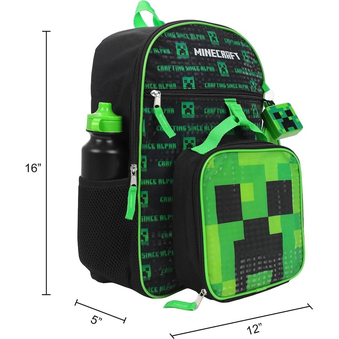 Mochila para Niños BIOWORLD Minecraft Creeper 5 Piezas Verde