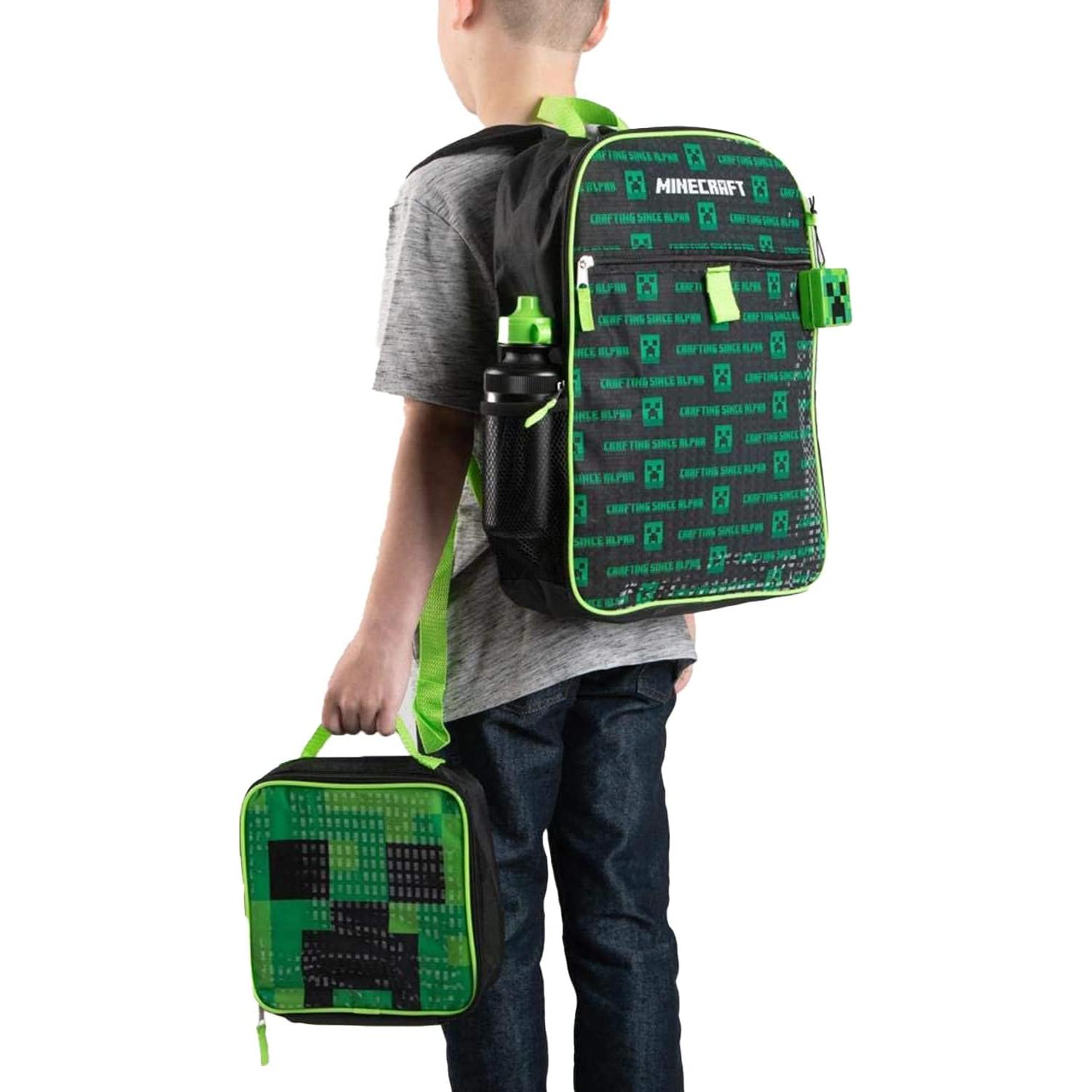 Mochila para Niños BIOWORLD Minecraft Creeper 5 Piezas Verde