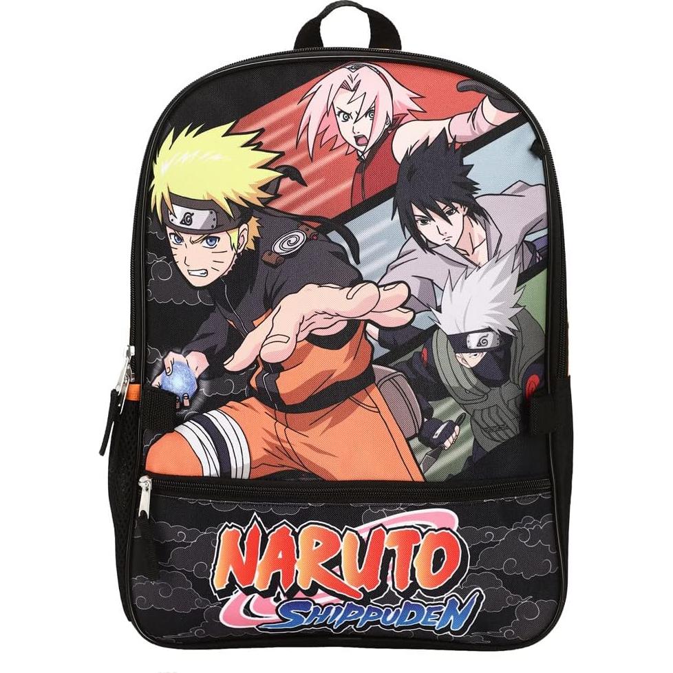 Conjunto Mochila 5 Piezas Naruto Anime Naranja y Negro