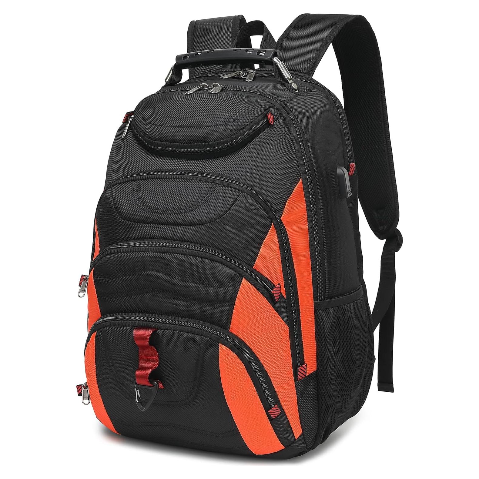 Mochila Boavan para Laptop 17.3" Impermeable Negro/Naranja