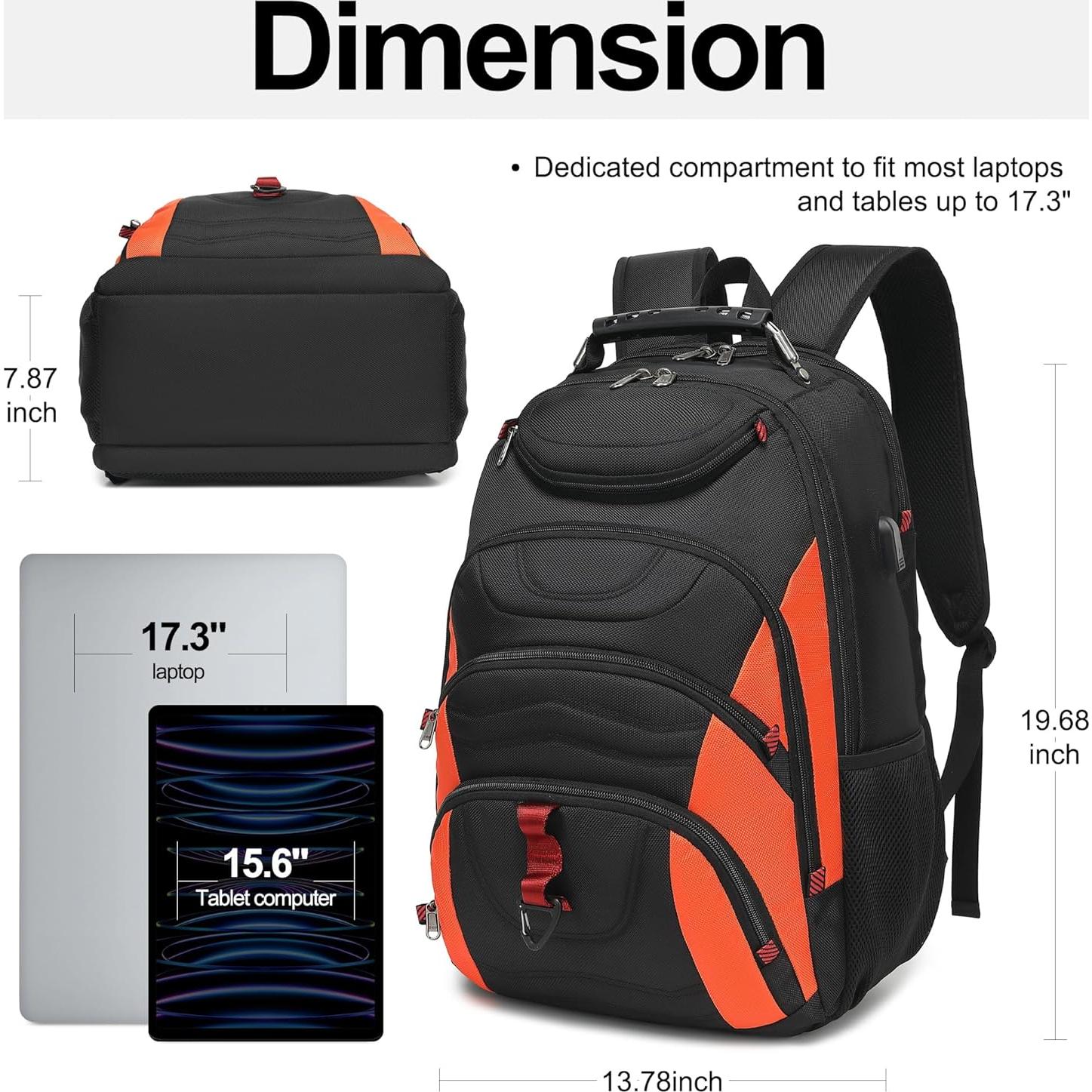 Mochila Boavan para Laptop 17.3" Impermeable Negro/Naranja