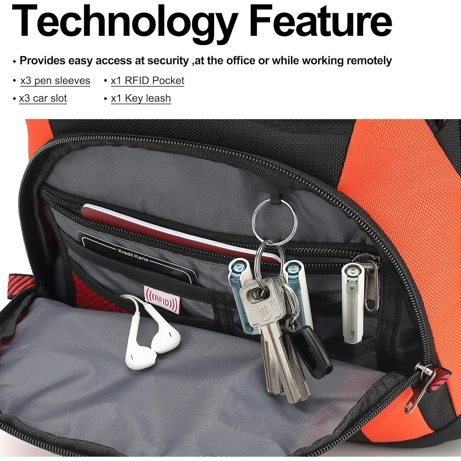 Mochila Boavan para Laptop 17.3" Impermeable Negro/Naranja