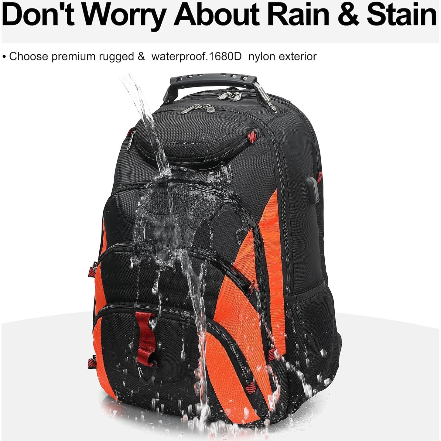 Mochila Boavan para Laptop 17.3" Impermeable Negro/Naranja